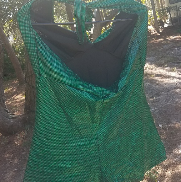 MERMAID SUIT ~ Holographic Green Halter Romper - Picture 3 of 4